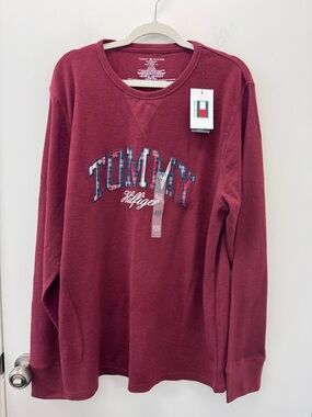 Mens Tommy Hilfiger Maroon Waffle Knit Logo Crewneck size XXL